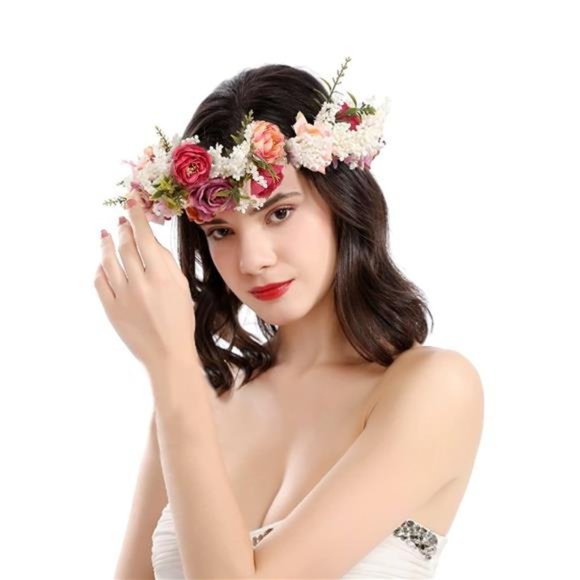 Rose Flower Crown Flower Garland Headband Hair Wreath Floral Headpiece Halo Boho - Picture 3 of 7